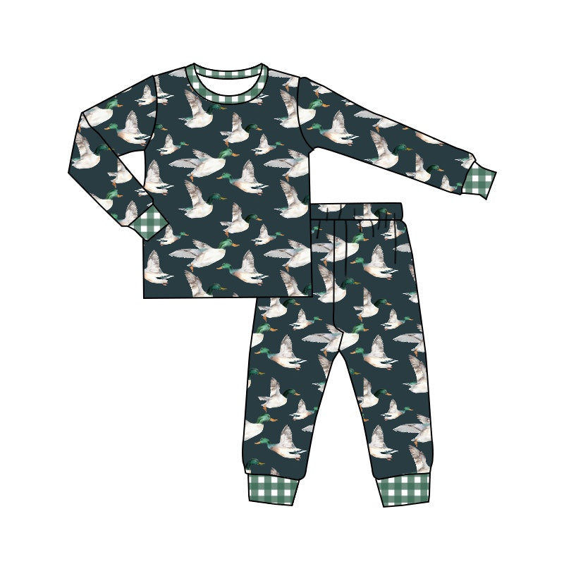 Baby Boys Duck Green Checkered Tee Top Pants Pajamas Outfits Preorder(moq 5)