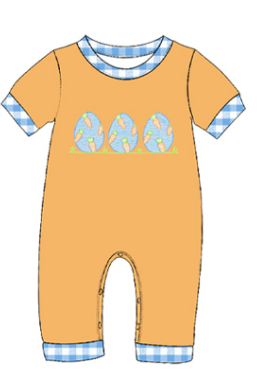Preorder(moq5) Baby Easter Bunny Print Plaid Trim Short Sleeve Romper Set Newborn Cotton One-Piece Bodysuit