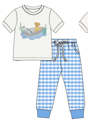Preorder (moq5)  Boys Hunting Print Short Sleeve T-shirt and Pants Set Toddler Drawstring Pants Outfit