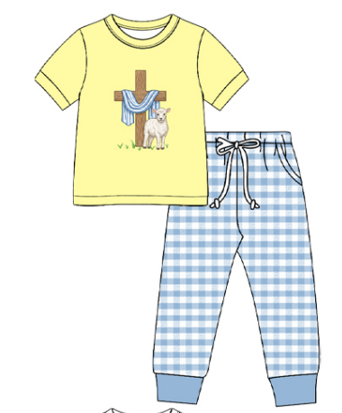 Preorder (moq5)   Baby Boys Easter Print Short Sleeve T-shirt and Pants Set Toddler Drawstring Pants Outfit