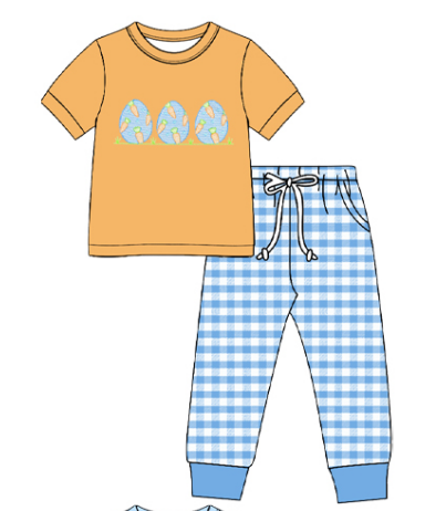 Preorder (moq5)   Baby Boys Easter Print Short Sleeve T-shirt and Pants Set Toddler Drawstring Pants Outfit