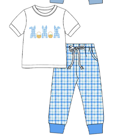 Preorder (moq5)   Baby Boys Easter Print Short Sleeve T-shirt and Pants Set Toddler Drawstring Pants Outfit