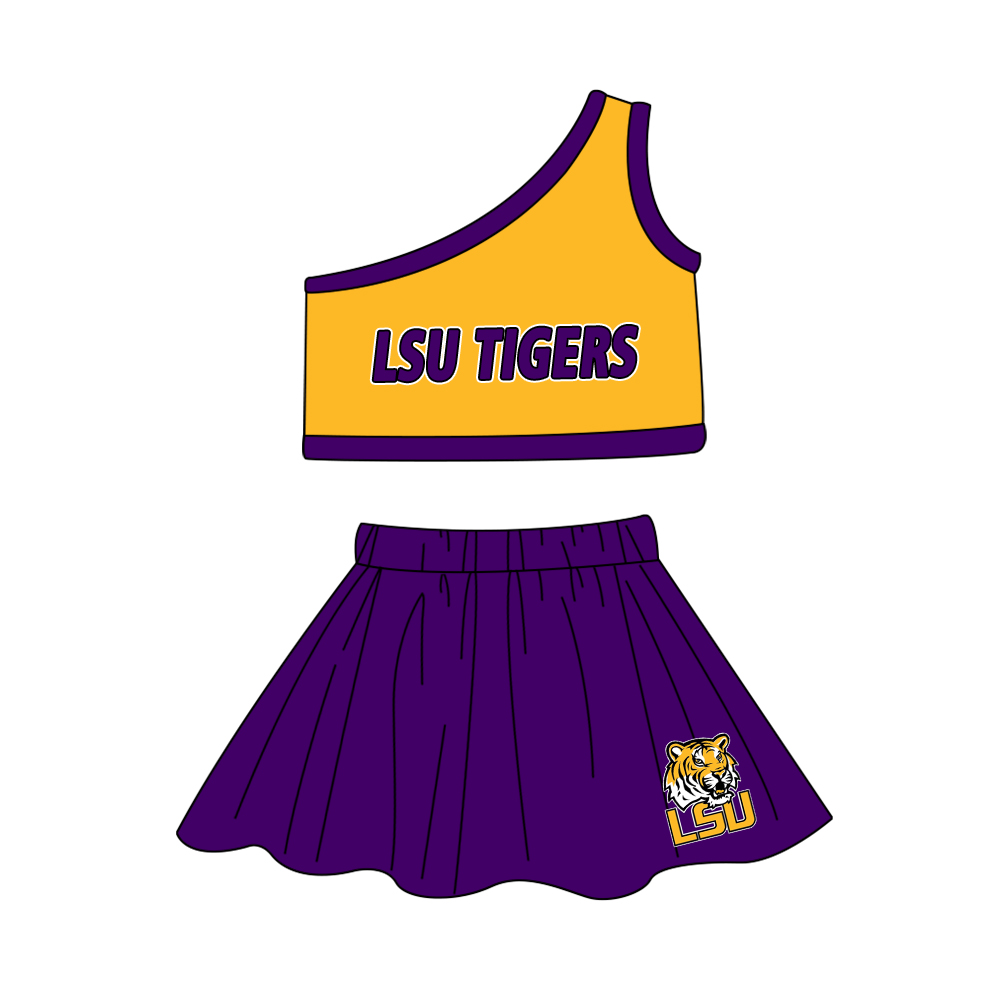 Baby Girls LSU Tigers Team One Shoulder Top Skirt Clothes Sets Preorder(moq 5)