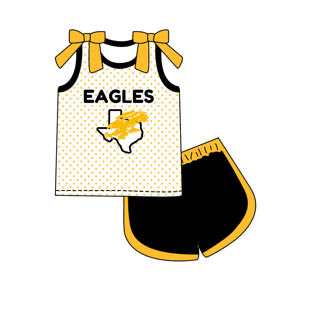 Preorder (moq 5)Baby Girls Bows Eagles Polka Dots Top Short Team Clothes Set
