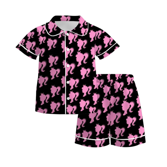 Baby Girls Doll Black Pink Buttons Shirt Shorts Pajamas Clothing Sets Preorder(moq 5)