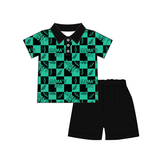 Baby Boys Mama's Boy Checkered Top Black Shorts Summer Clothes Sets Preorder(moq 5)