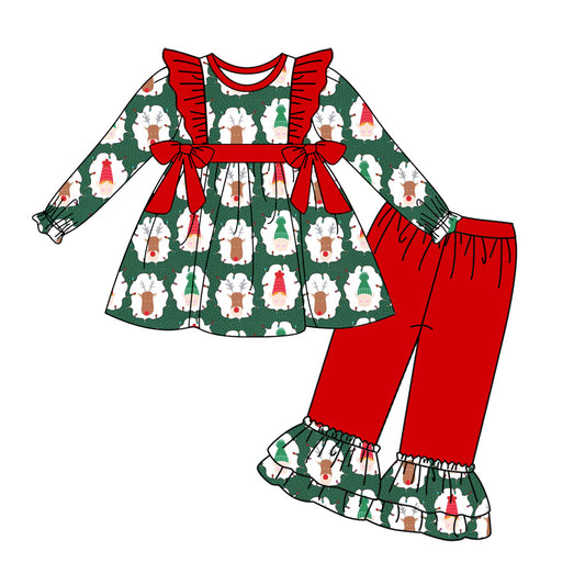 Baby Boys Christmas Bows Deer Tunic Ruffle Pants Clothes Sets Preorder(moq 5)