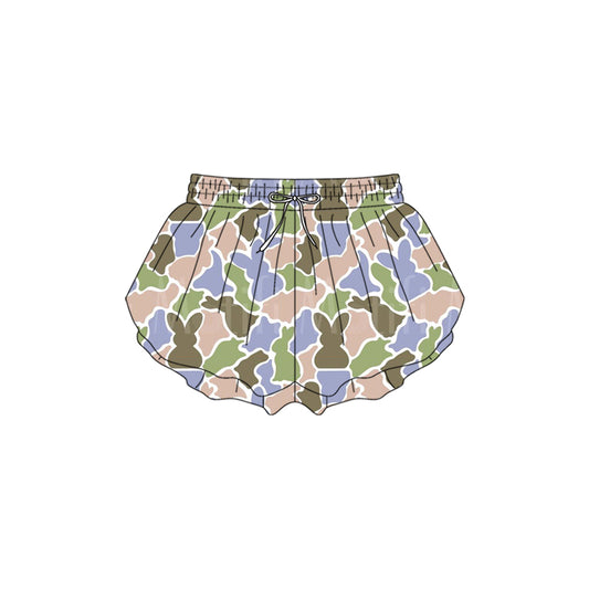 Preorder (moq 5)Baby Girls Colorful Rabbits Camo Easter Ruffle Shorts Bottom
