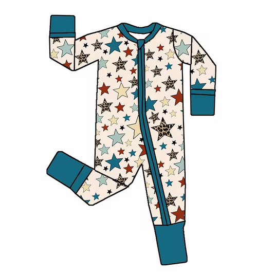 Baby Infant Boys Bamboo Western Stars Zip Long Sleeve Rompers preorder(moq 5)