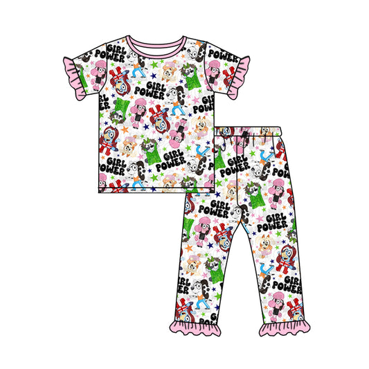 Baby Girls Power Dog Pink Shirt Top Pants Pajamas Clothes Sets Preorder(moq 5)