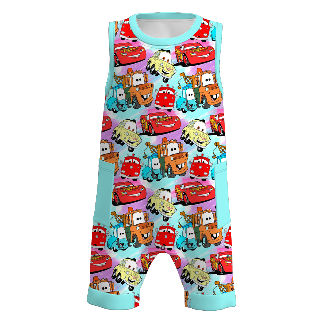 Baby Boys Racing Colorful Cars Pocket Sleeveless Rompers preorder(moq 5)