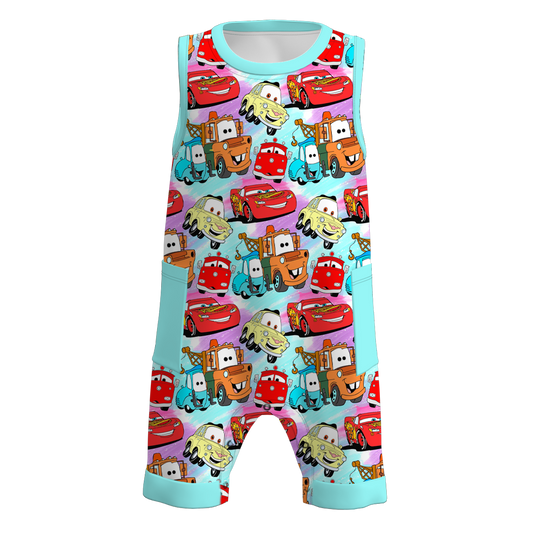 Baby Boys Racing Colorful Cars Pocket Sleeveless Rompers preorder(moq 5)