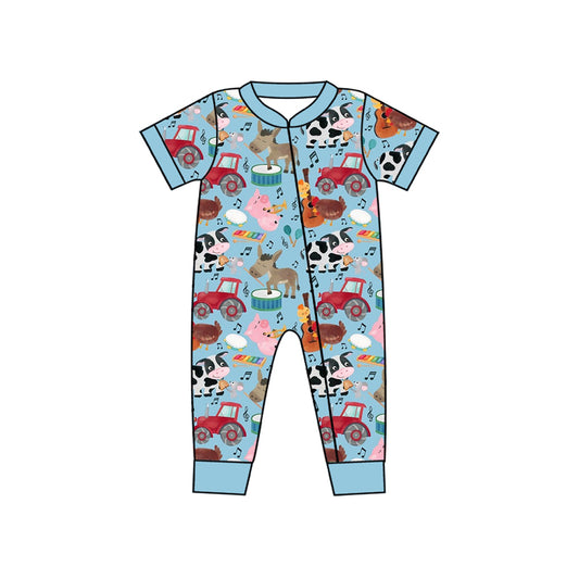 Infant Baby Boys Animal Farm Zip Rompers preorder(moq 5)