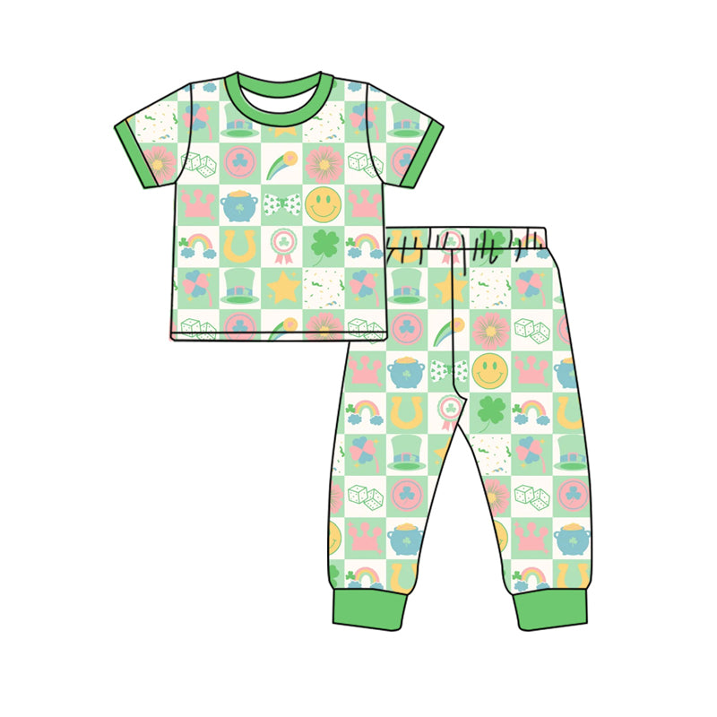 Baby Kids Green Top St Patrick Day Pants Girls Clothing Sets preorder(MOQ 5)