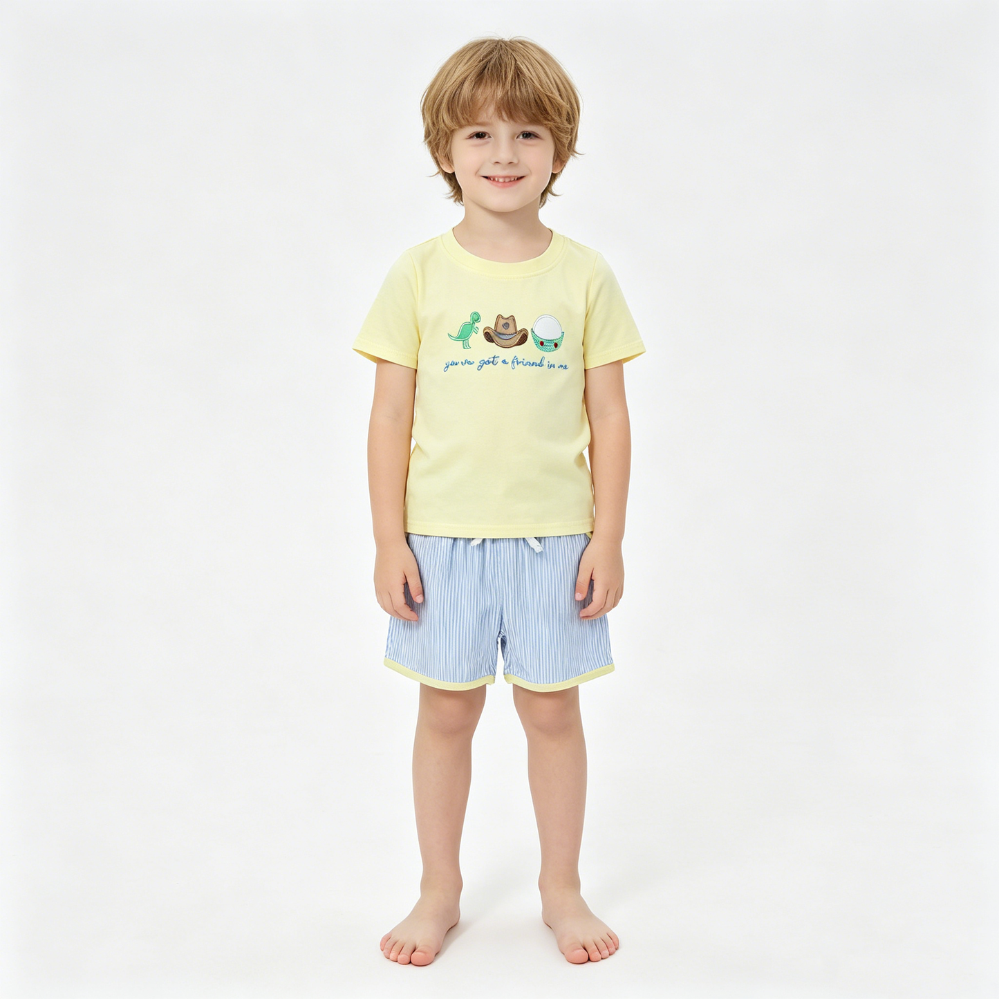 Embroidery Dinosaur Hats Baby Boys Top Pockets Stripe Short Clothes Sets