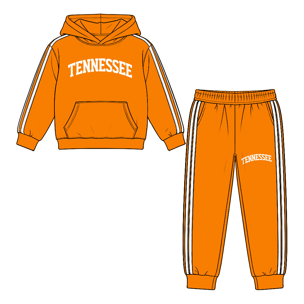 Preorder (moq 5) Baby Boy Clothes Orange Letter Graphic Print Long Sleeve Hooded Top Jogger Pant Outfit Set