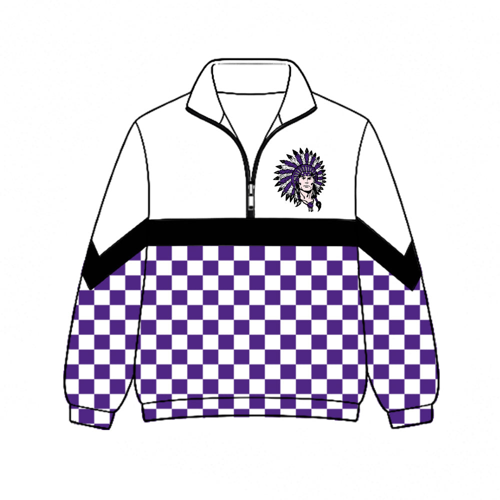 Preorder (moq 5)Baby Boys Purple Checked Vikings Team Zip Pullovers Top