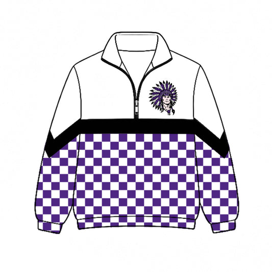 Preorder (moq 5)Baby Boys Purple Checked Vikings Team Zip Pullovers Top
