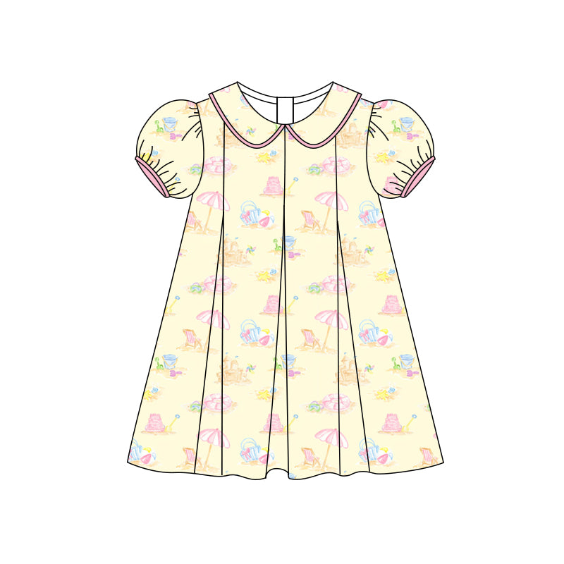 Preorder (moq 5)Baby Girls Short Ruffle Sleeves Beach Knee Length Dresses Preorder