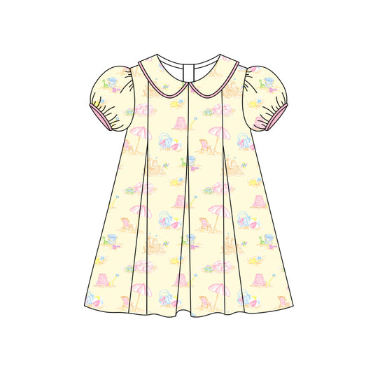 Preorder (moq 5)Baby Girls Short Ruffle Sleeves Beach Knee Length Dresses Preorder