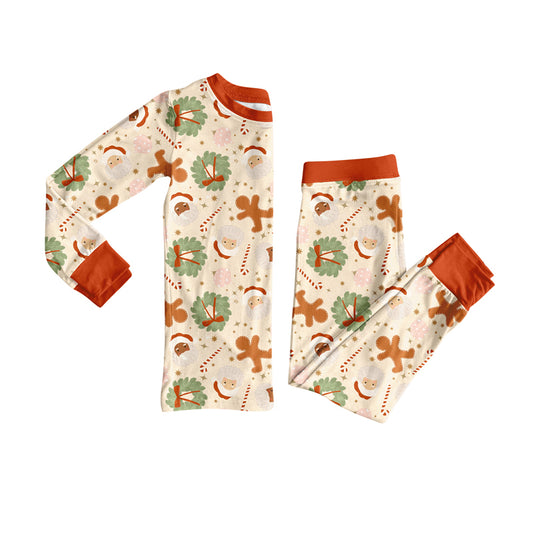 Preorder (moq 5)Baby Girls Long Sleeves Santa Candy Cane Plaid Top Pants Pajamas Set