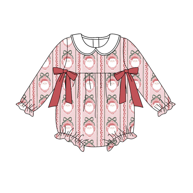 Preorder(moq 5)Baby Girls Red Bows Santa Stripe Christmas Ruffle Rompers