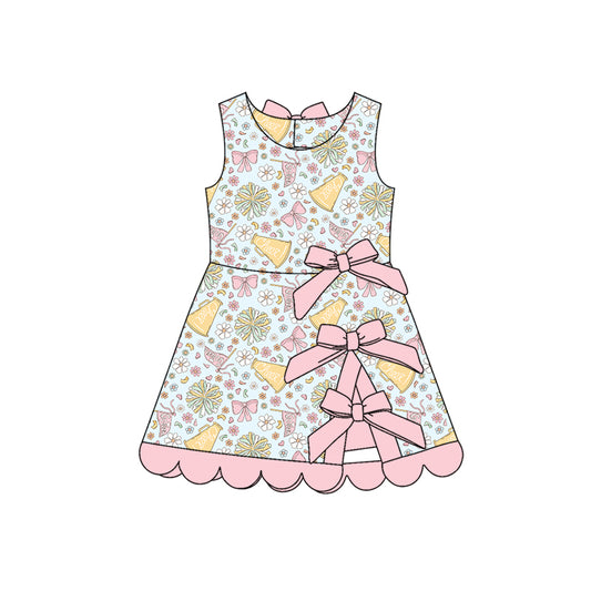 Preorder moq 5 Baby Girls Flowers Cheer Shorts Scallop Team Knee Length Dress