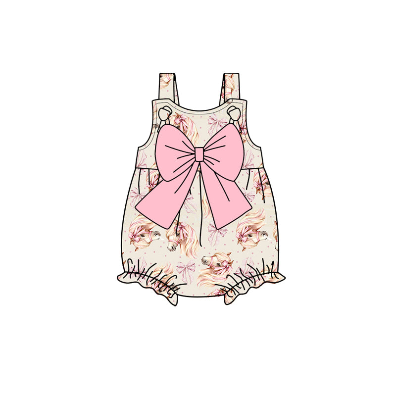 Preorder(moq 5)Baby Infant Girls Western Horse Bow Straps Summer Rompers