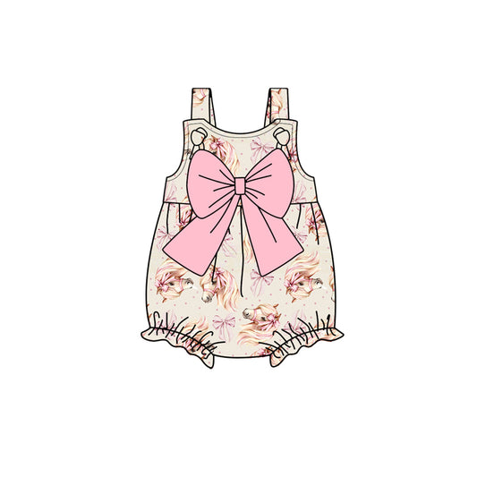 Preorder(moq 5)Baby Infant Girls Western Horse Bow Straps Summer Rompers