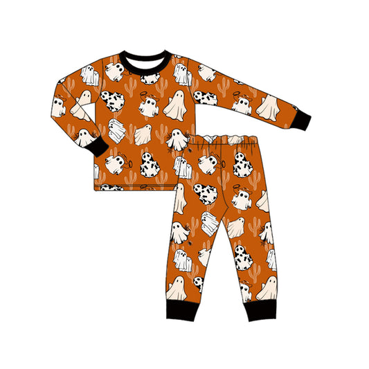 Preorder (moq 5)Baby Boys Long Sleeves Khaki Ghost Cactus Top Pant Pajamas Set