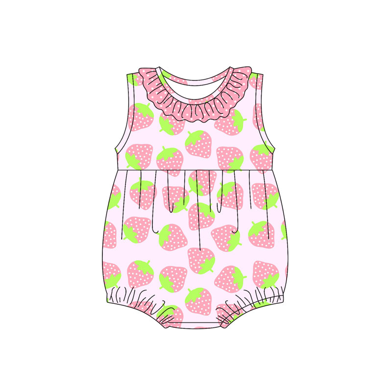 Preorder(moq 5)Baby Infant Girls Sleeveless Polka Dots Strawberry Round Collar Summer Rompers