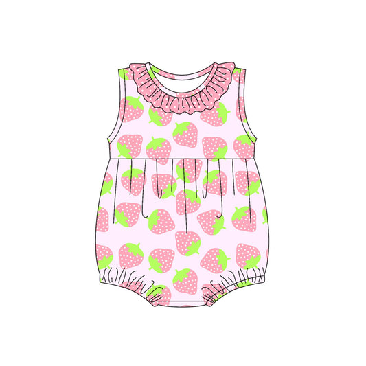 Preorder(moq 5)Baby Infant Girls Sleeveless Polka Dots Strawberry Round Collar Summer Rompers