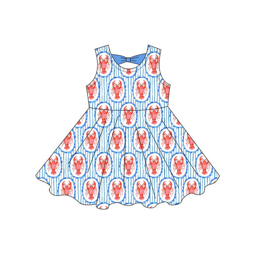 Preorder moq 5 Baby Girls Sleeveless Blue Stripe Crayfishes Knee Length Dresses