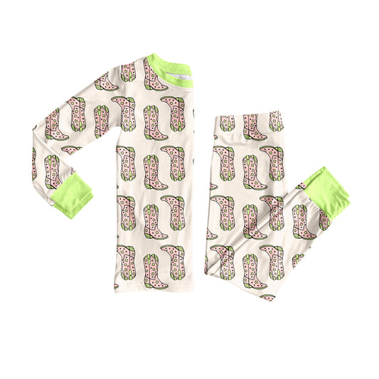 Preorder (moq 5)Baby Boys Green Stars Boots Plaid Top Pants Western Pajamas Sets