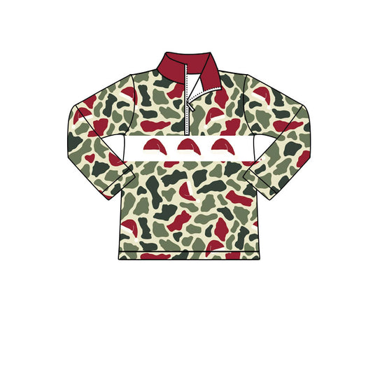 Preorder(moq 8)Baby Boys Christmas Hats Camo Zipper Long Sleeve Pullovers Top