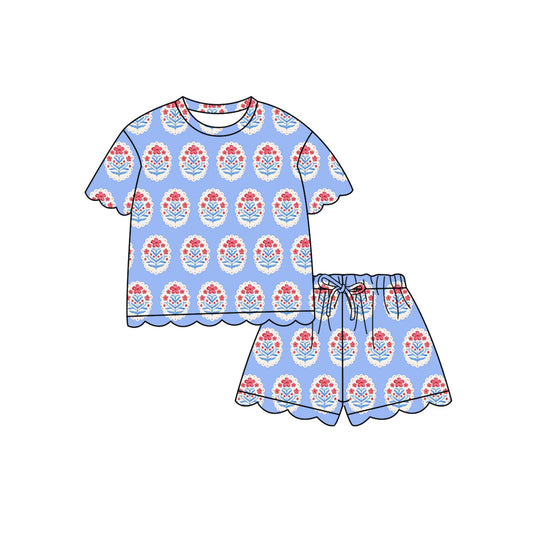 Preorder (moq 5)Baby Girls Flowers Top Scallop Shorts Clothes Sets