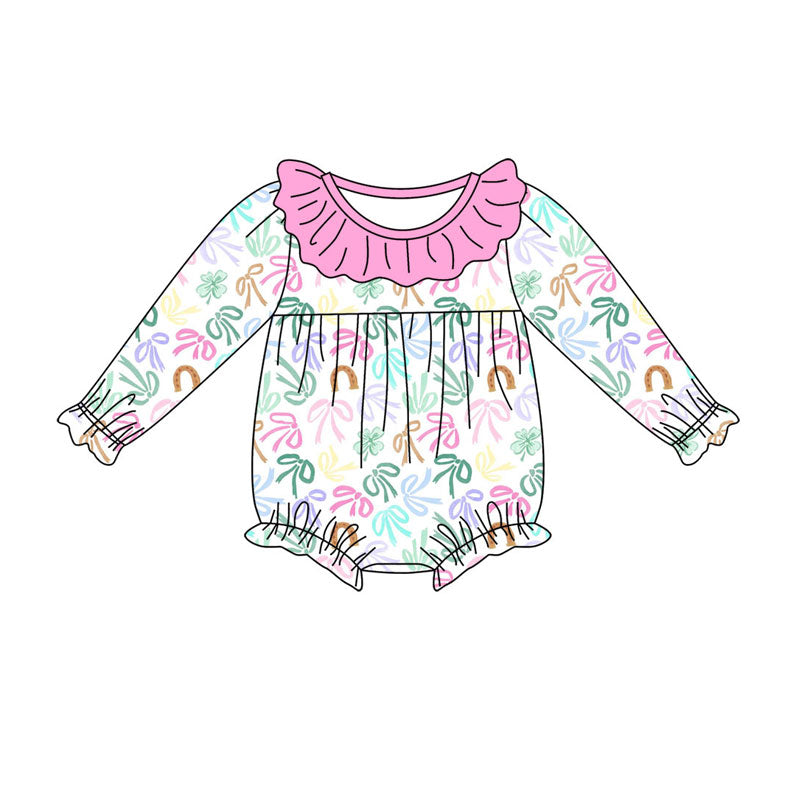 Preorder (moq 5) Baby Girls Long Sleeve Colorful Bows Ruffle Rompers