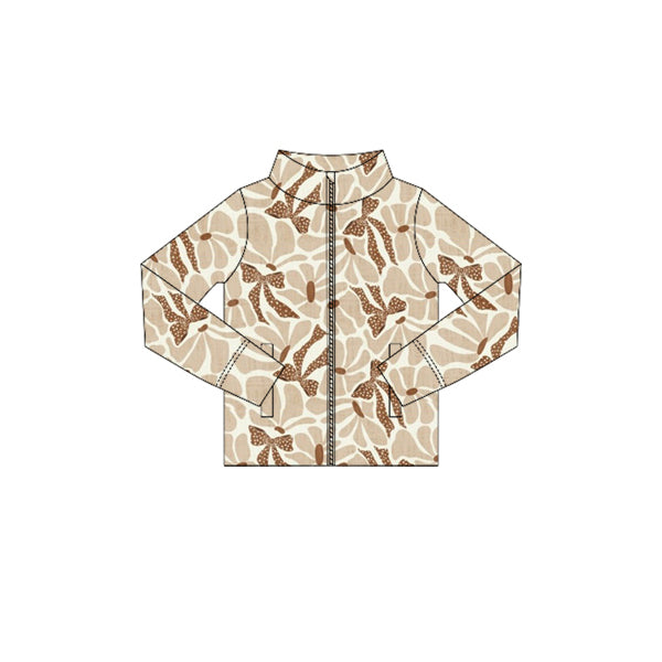 Preorder (moq 5)Baby Girls Long Sleeves Khaki Flowers Camo Bows Zipper Pockets Jackets Top