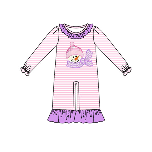 Preorder (moq 5) Baby Girls Long Ruffle Sleeve Snowmen Christmas Pant Rompers