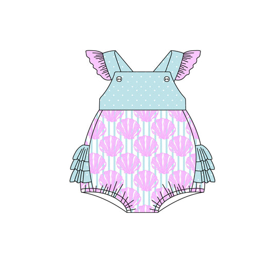 Preorder(moq 5)Baby Infant Girls Sea Shells Ruffles Straps Summer Rompers