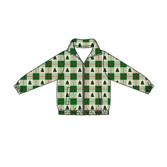 Preorder (moq 5)Baby Boys Green Checked Trees Christmas Zip Pockets Jackets Top