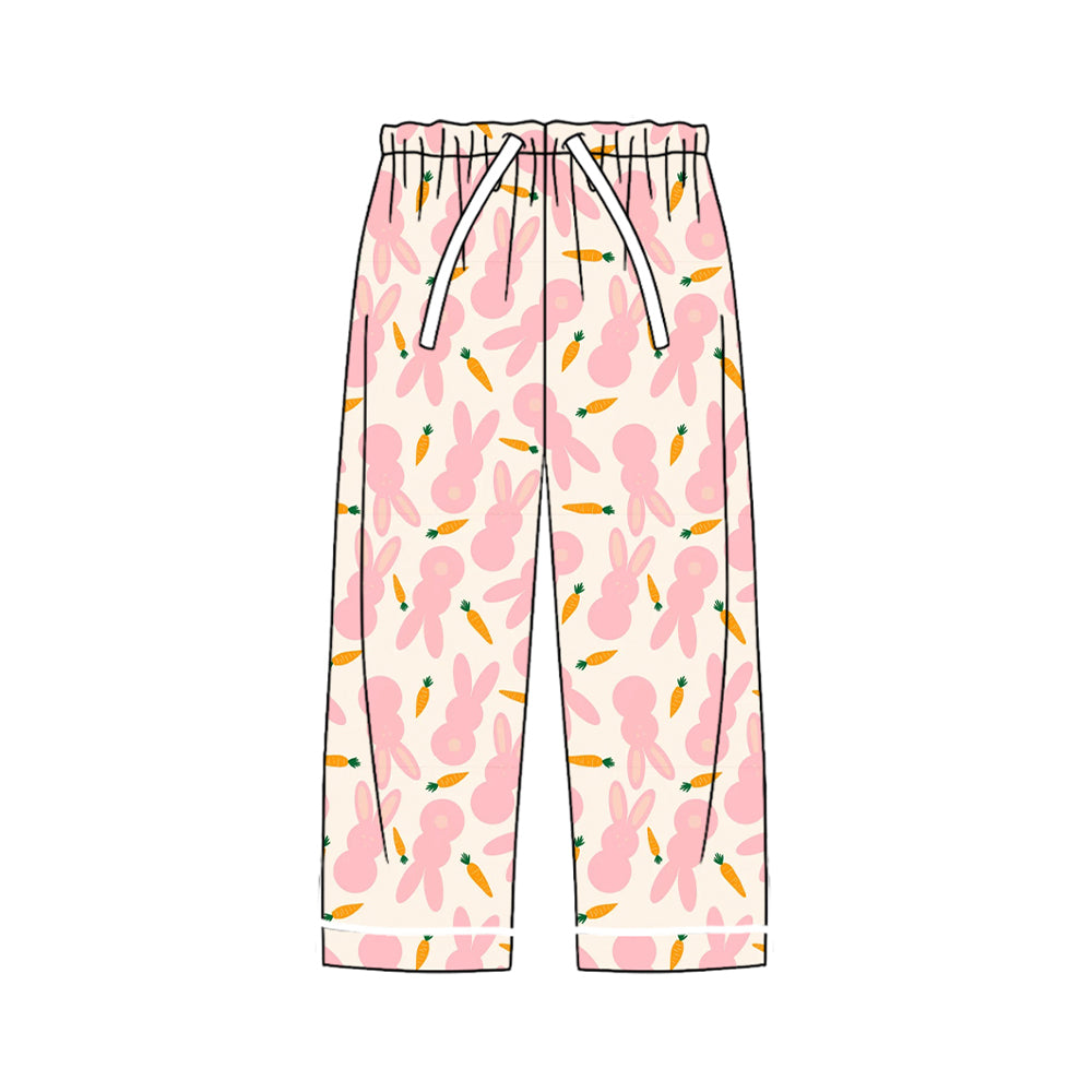 Preorder (moq 5) Women Clothes Cream Pink Bunny Carrot Silhouette Print Long Pants
