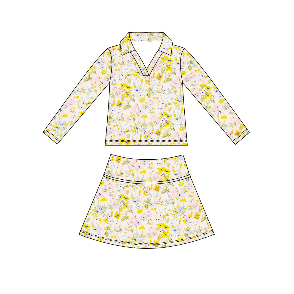 Preorder (moq 5)Baby Girls Long Sleeve Colorful Flowers Top Skirt Short Clothes Sets