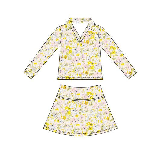 Preorder (moq 5)Baby Girls Long Sleeve Colorful Flowers Top Skirt Short Clothes Sets