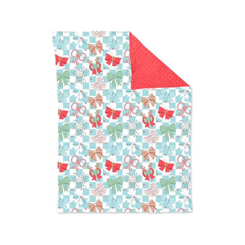 Preorder(moq 5) Baby Kids Blue Plaid Colorful Bows Minky Blankets