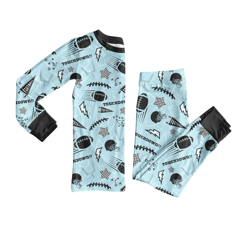 Preorder (moq 5)Baby Boys Blue Footballs Stars Top Pants Team Pajamas Sets