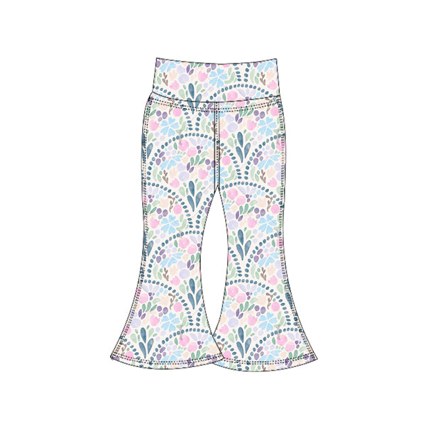 Preorder (moq 5)Baby Girls Colorful Floral Plaid Yoga Bell Bottom Pants