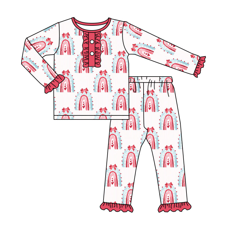 Baby Girls Red Rainbow Valentines Tee Shirts Pants Pajamas Clothes Sets preorder(moq 5)