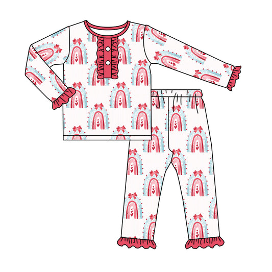 Baby Girls Red Rainbow Valentines Tee Shirts Pants Pajamas Clothes Sets preorder(moq 5)