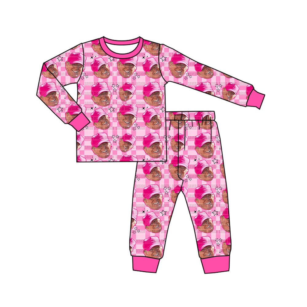 Baby Girls Trump Pink Checkered Top Pants Pajamas Clothes Sets split order preorder Nov 20th